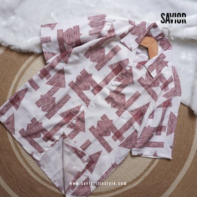 White & Red Print Half Sleeve Shirt – Trendy Summer Fit