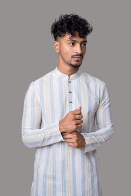 Men's Classic Striped Semi-Cotton Khadi Panjabi (PJB-005)_img_0