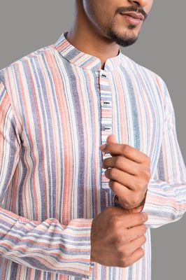 Men's Classic Striped Semi-Khadi Cotton Panjabi (PJB-003)_img_0