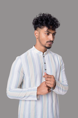 Men's Classic Striped Semi-Cotton Khadi Panjabi (PJB-005)_img_3