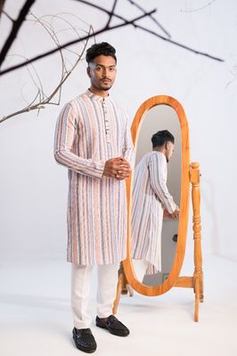 Men's Classic Striped Semi-Khadi Cotton Panjabi (PJB-003)_img_2