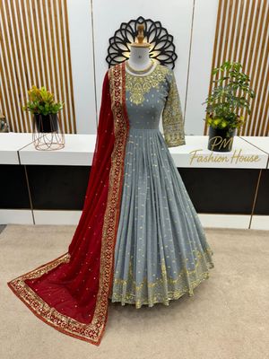 রেডিমেড জর্জেট এমব্রয়ডারি পার্টি ড্রেস_img_0