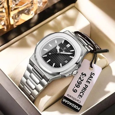 POEDAGAR 613 Luxury Watch Business Waterproof Male Clock Luminous Date Stainless Steel Square Quartz Men Watch