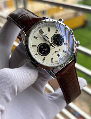 Tag Two Chrono Belt Brown White Dial Silver Case Black Sub_img_0