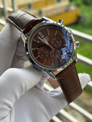 Tag Belt Three Chrono Brown Belt Silver Case Brown Dial_img_0