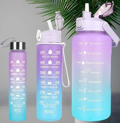 3-Piece Set with Time Graduated Space Cup Gradient Water Cup High Capacity Portable Plastic Cups Outdoor Travel Gym Bottles Water Bottles_img_1
