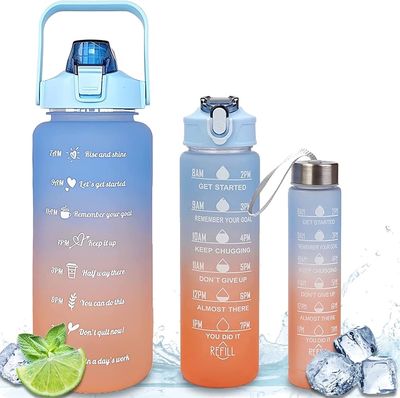 3-Piece Set with Time Graduated Space Cup Gradient Water Cup High Capacity Portable Plastic Cups Outdoor Travel Gym Bottles Water Bottles_img_2