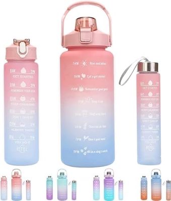 3-Piece Set with Time Graduated Space Cup Gradient Water Cup High Capacity Portable Plastic Cups Outdoor Travel Gym Bottles Water Bottles_img_7