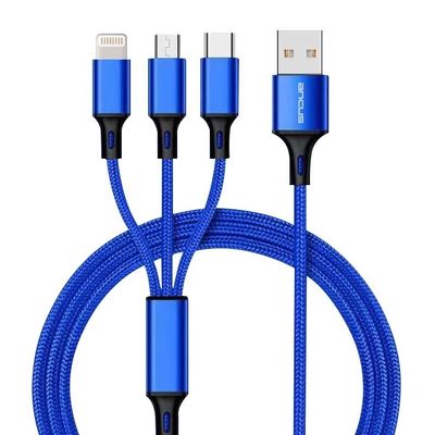 3in1 Data Usb Cable For iPhone Fast Charger 3A Charging Cable For Android Phone Type C Xiaomi Huawei Samsung Charger Wire For Ipad - Cold Black_img_5