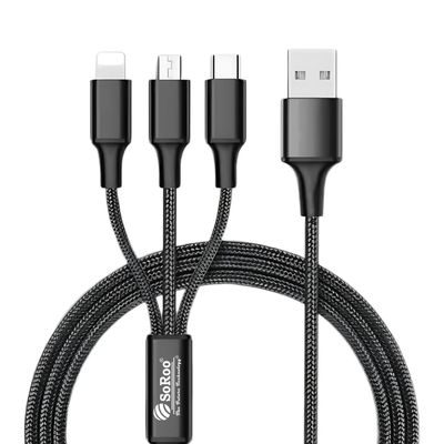 3in1 Data Usb Cable For iPhone Fast Charger 3A Charging Cable For Android Phone Type C Xiaomi Huawei Samsung Charger Wire For Ipad - Cold Black_img_8