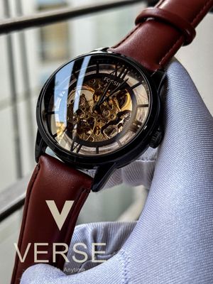 Fossil Automatic Tan-Brown Belt Black Case Skeleton Dial_img_0