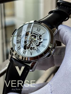 Fossil Grant Automatic Black Belt White Dial Silver Case_img_0
