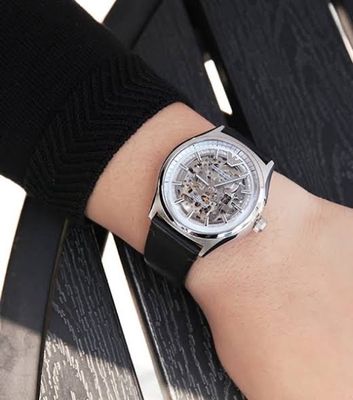 Emporio Armani Zeta Meccanico AR60003 Men’s Automatic Watch – 43 mm Silver & Black Leather_img_1