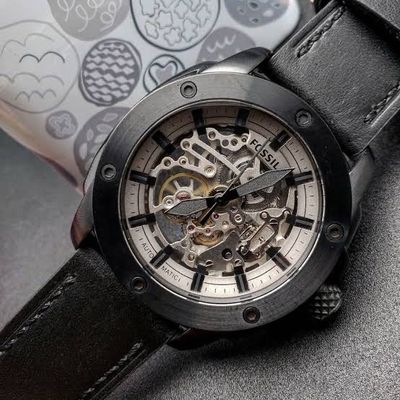 Fossil Modern Machine ME3134 Men’s 45 mm Automatic Skeleton Watch – Black Leather_img_1