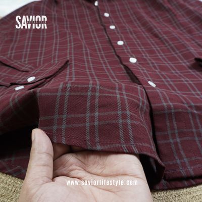 Oxford Maroon - Full Sleeve Pocket Less Check Shirt_img_1