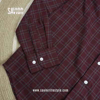 Oxford Maroon - Full Sleeve Pocket Less Check Shirt_img_3