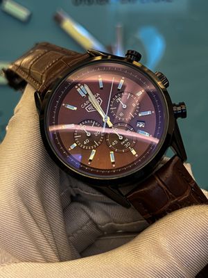 Tag Heuer 1887 Red Dial Black case Chocolate Belt AA Grade_img_0