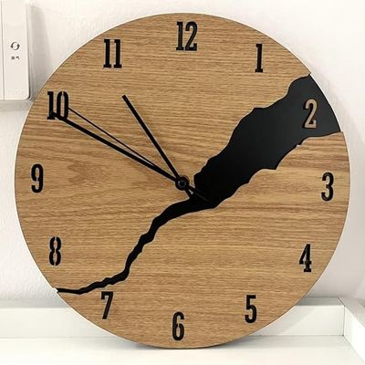 11 Inch Wall Clock, Wood Material Silent Clocks, Battery Power Brown Color Round Clock Unique Design with an Analog Clock and Clack Crackfor Living Room, Bedroom, Office, Dining Room_img_1