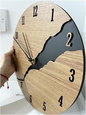 11 Inch Wall Clock, Wood Material Silent Clocks, Battery Power Brown Color Round Clock Unique Design with an Analog Clock and Clack Crackfor Living Room, Bedroom, Office, Dining Room_img_2