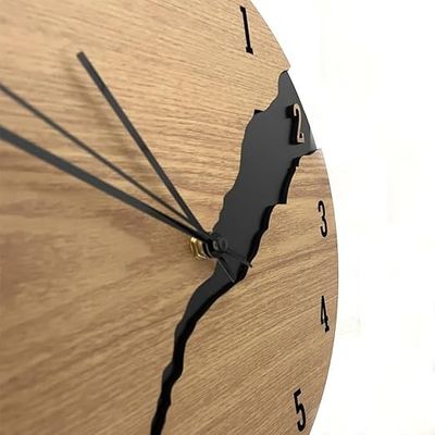 11 Inch Wall Clock, Wood Material Silent Clocks, Battery Power Brown Color Round Clock Unique Design with an Analog Clock and Clack Crackfor Living Room, Bedroom, Office, Dining Room_img_3
