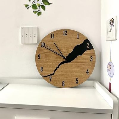 11 Inch Wall Clock, Wood Material Silent Clocks, Battery Power Brown Color Round Clock Unique Design with an Analog Clock and Clack Crackfor Living Room, Bedroom, Office, Dining Room_img_5