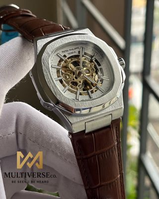 PP NAUTILUS SKELETON AUTO BROWN BELT SILVER BODY (SEMI AAA)_img_1