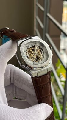 PP NAUTILUS SKELETON AUTO BROWN BELT SILVER BODY (SEMI AAA)_img_3