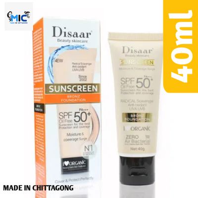 Disaar Beauty Skincare Oil Free SPF PA+++ 50+ Sunscreen Instant Protection UVA UVB Foundation - 40gm_img_1