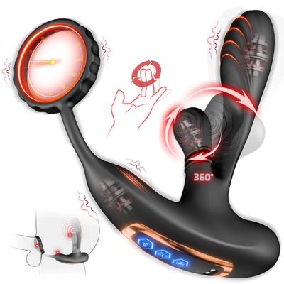 360° Circular Kneading Anal Vibrator Male Prostate Massager with Cock Ring 3 in 1 L-Shaped Vibrators Adult Anal Sex Toy for Gay_img_0