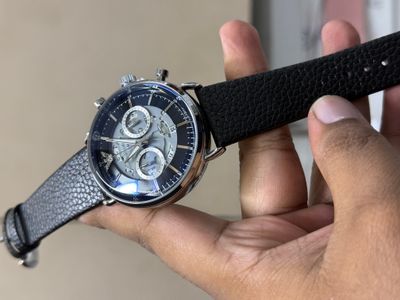 ARMANI OVAL GLASS SILVER CASE BLACK DIAL BLACK BELT