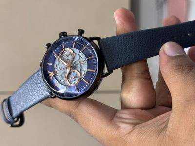 ARMANI OVAL GLASS BLACK CASE BLUE DIAL BLUE BELT ROSE GOLD DIGITS_img_0