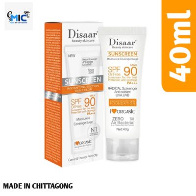 DISAAR BEAUTY SPF 90 Sunscreen Instant Protection UVA UVB Foundation PA+++ Oil Free Sunblock Cover Protect Perfectly Moisturizing Coverage Surge 40g_img_0