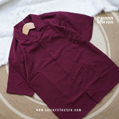 Maroon Color Drop Shoulder Cuban Summer Shirt_img_1