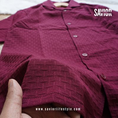 Maroon Color Drop Shoulder Cuban Summer Shirt_img_3