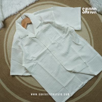 Snow White Color Drop Shoulder Cuban Summer Shirt_img_1