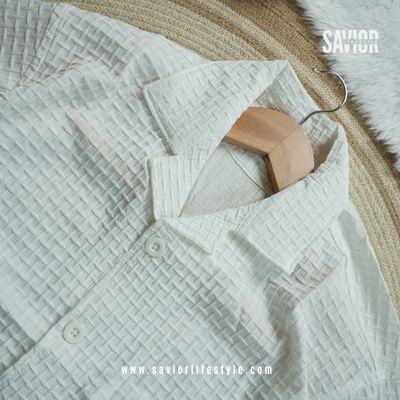 Snow White Color Drop Shoulder Cuban Summer Shirt_img_0