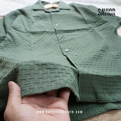 Light Olive Color Drop Shoulder Cuban Summer Shirt_img_2