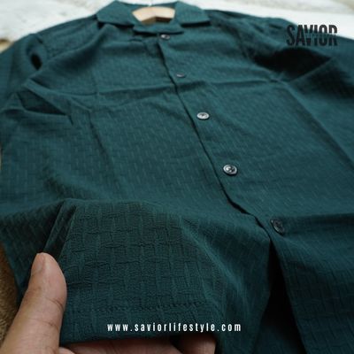 Ocean Green Color Drop Shoulder Cuban Summer Shirt_img_2
