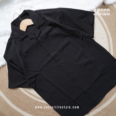 Black Color Drop Shoulder Cuban Summer Shirt_img_1