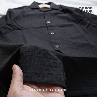 Black Color Drop Shoulder Cuban Summer Shirt_img_2