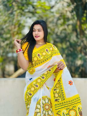 হাফসিল্ক চুন্ডী শাড়ি – স্কিন প্রিন্ট, টারসেল আঁচল ও আলাদা ব্লাউজ পিসসহ_img_1