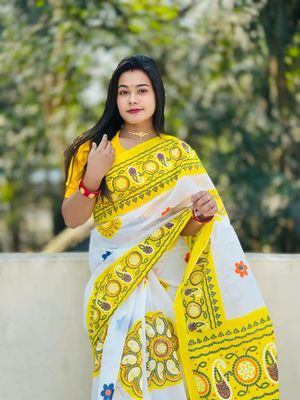 হাফসিল্ক চুন্ডী শাড়ি – স্কিন প্রিন্ট, টারসেল আঁচল ও আলাদা ব্লাউজ পিসসহ_img_2