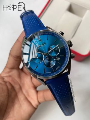 Hugo Boss mens chronograph watch in leather belt (Blue)_img_0