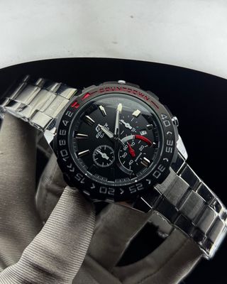 Edifice 566DB Red Bezel Black Dial Silver Chain AA Grade_img_0