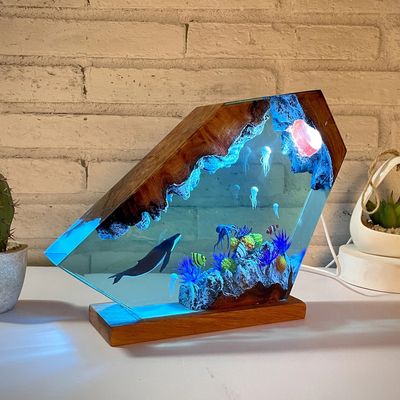 Seabed World Organism Resin Table Light Art Decoration Lamp Whales and jellyfish Night Light Creative USB charge night light Gif_img_2