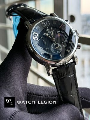 PATEK TRI DIGIT SILVER CASE BLACK DIAL BLACK BELT_img_0