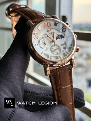 PATEK TRI DIGIT ROSE GOLD CASE WHITE DIAL BROWN BELT_img_0