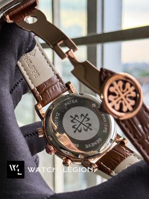 PATEK TRI DIGIT ROSE GOLD CASE WHITE DIAL BROWN BELT_img_2