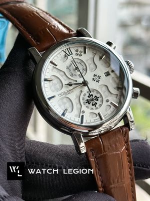 PATEK TWO CHRONO SILVER CASE BROWN BELT WHITE DIAL_img_1