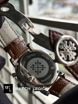 PATEK TWO CHRONO SILVER CASE BROWN BELT WHITE DIAL_img_3